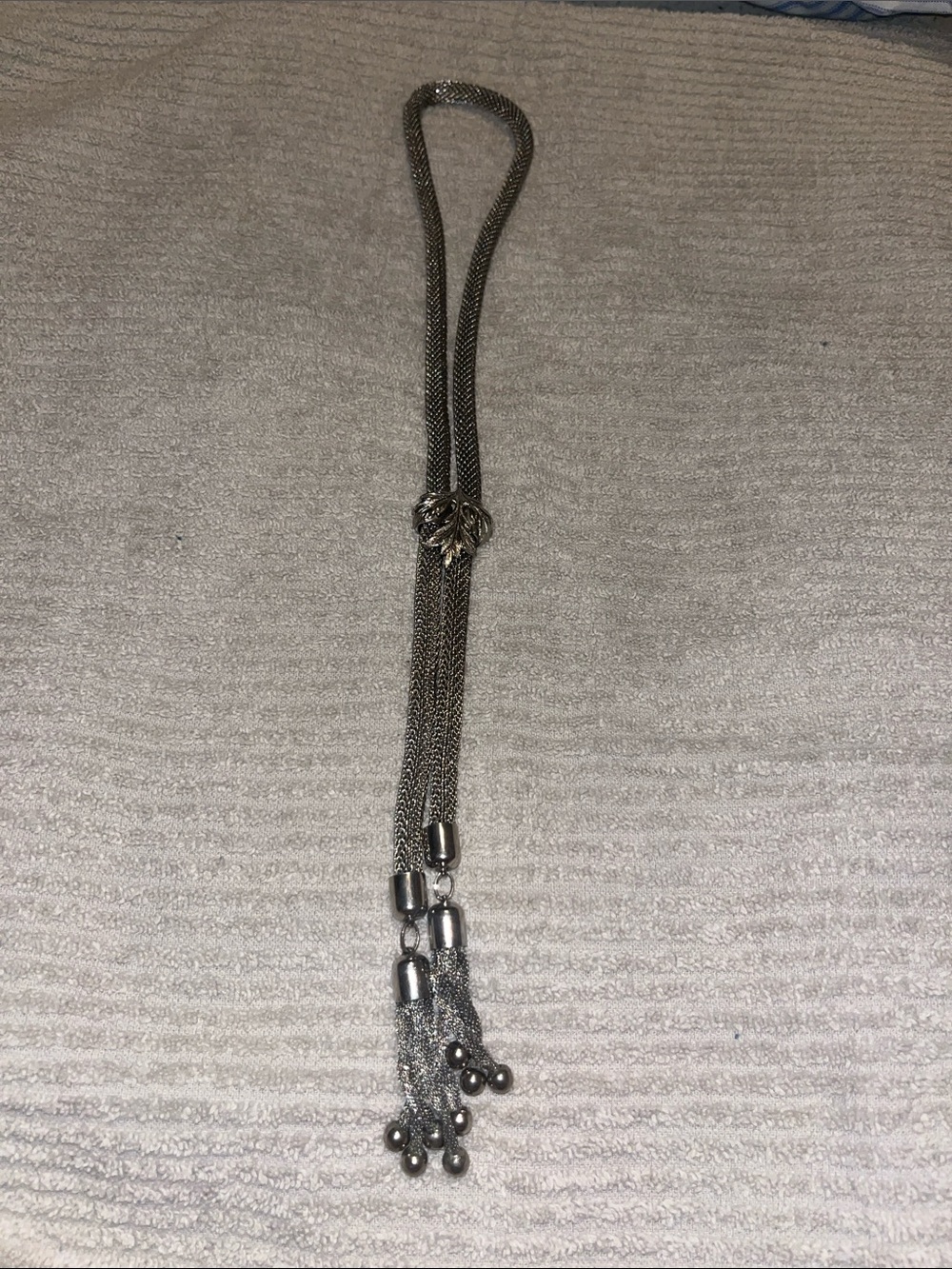 Vintage Silver-tone Mesh Lariat Bolo